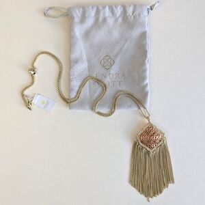 Kendra Scott Kingston Rose Gold Filigree Pendant Long Gold Chain Necklace Fringe